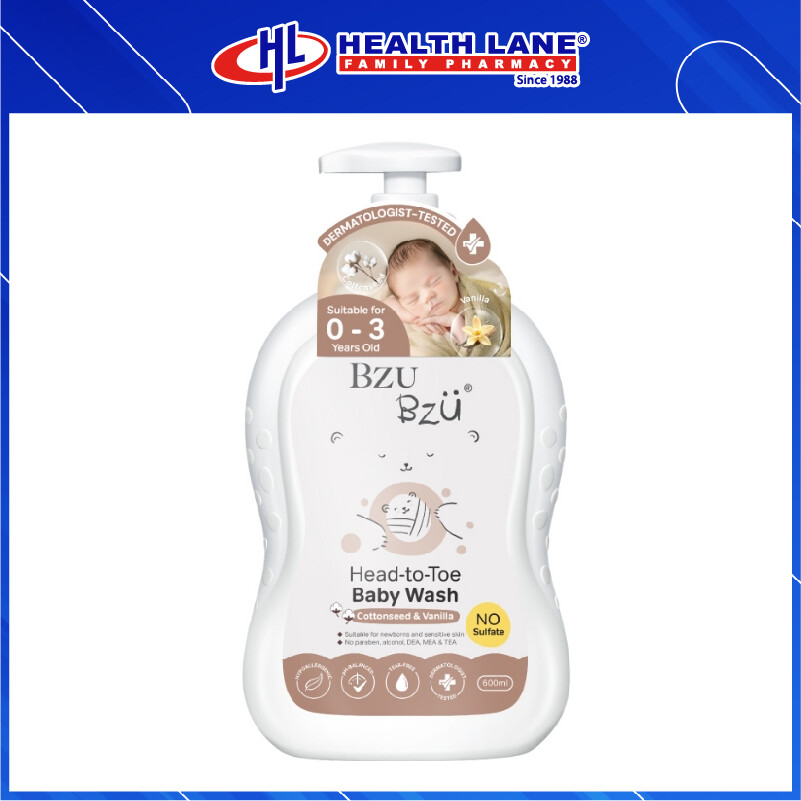 BZU BZU HEAD TO TOE BABY WASH (COTTONSEED & VANILLA) - 600ML